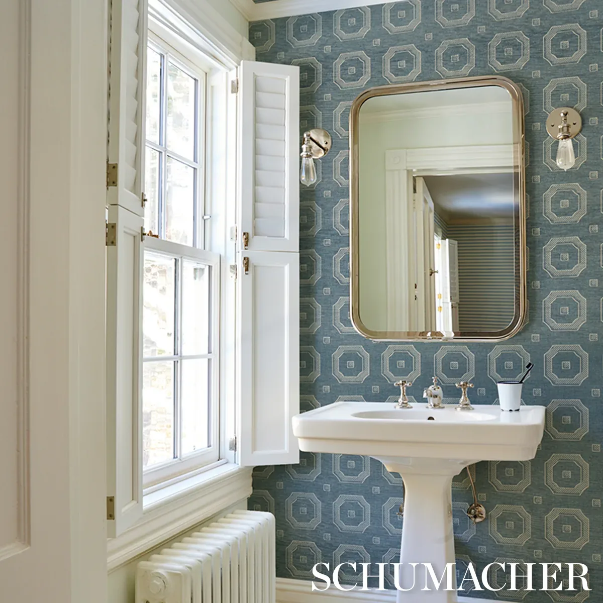 BEVELED FRAME SISAL DENIM Schumacher Wallpaper wallpaper - SKU 5016730