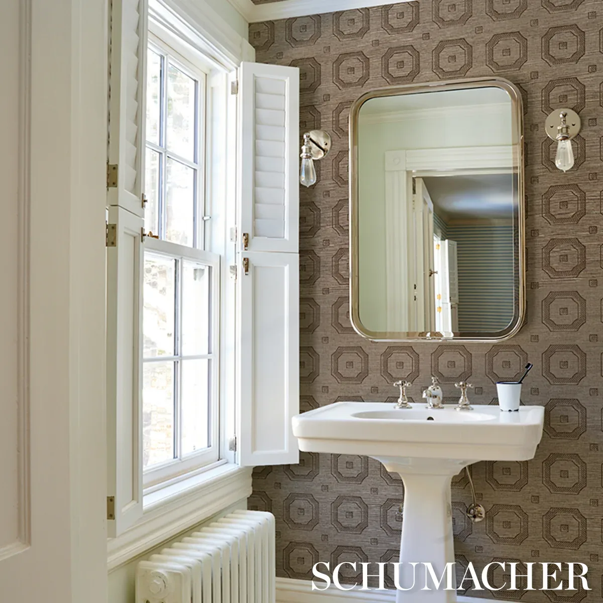 BEVELED FRAME SISAL SEPIA Schumacher Wallpaper wallpaper - SKU 5016732