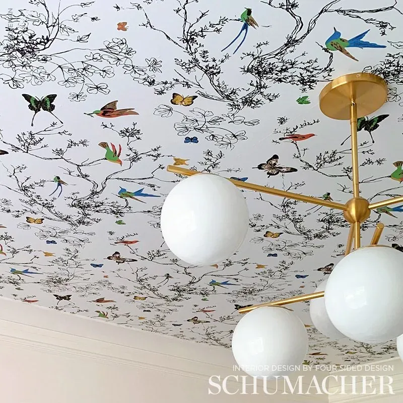 BIRDS & BUTTERFLIES MULTI ON WHITE Schumacher Wallpaper wallpaper - SKU 2704420