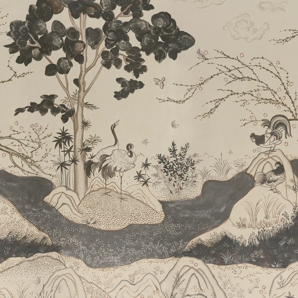 Birdsong 3 Panel Set CARBON Schumacher Wallpaper wallpaper - SKU 5017110