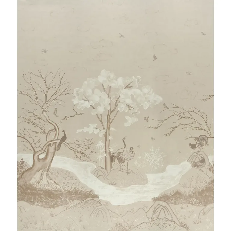 Schumacher BIRDSONG 3 PANEL SET wallpaper, color IVORY, SKU 5017111