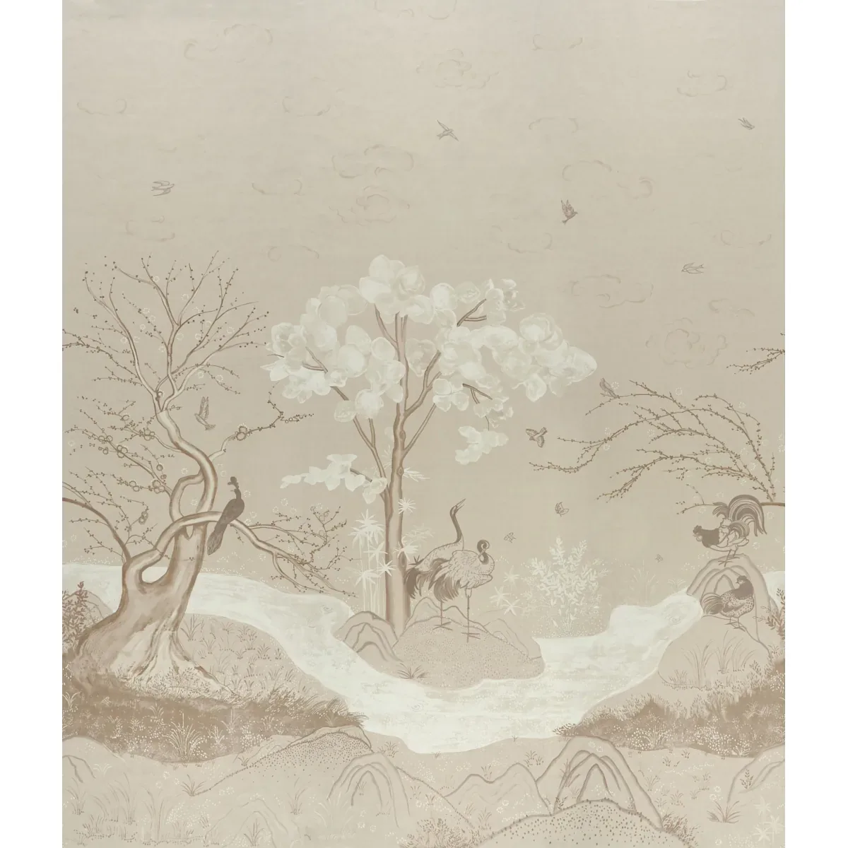 BIRDSONG 3 PANEL SET - IVORY Schumacher Wallpaper | Wallpape BIRDSONG 3 PANEL SET IVORY Schumacher Wallpaper wallpaper - SKU 5017111
