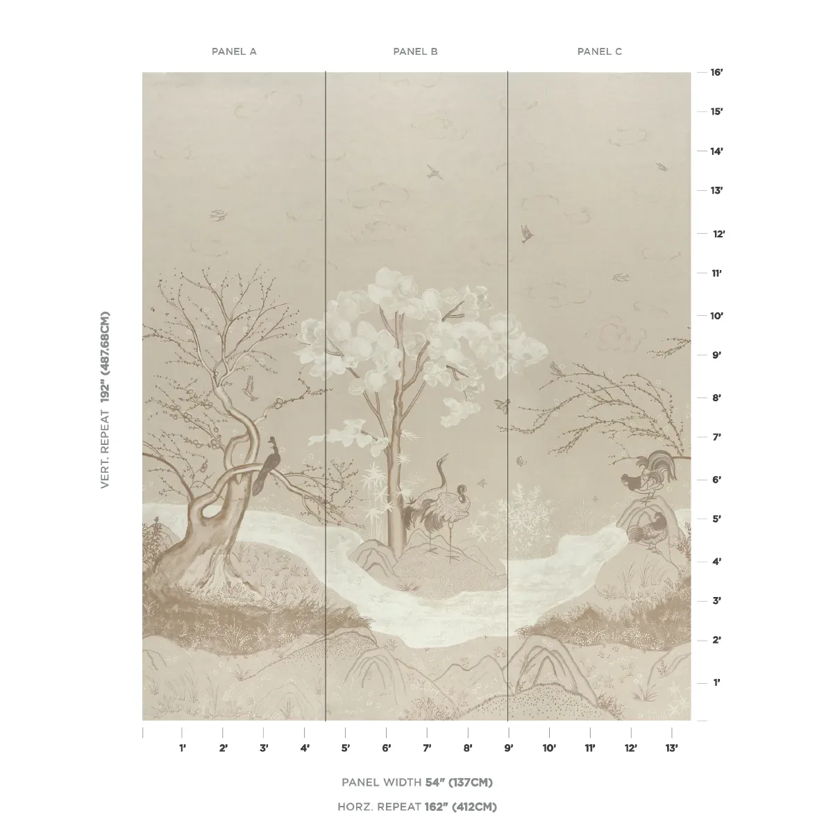 BIRDSONG 3 PANEL SET - IVORY Schumacher Wallpaper | Wallpape BIRDSONG 3 PANEL SET IVORY Schumacher Wallpaper wallpaper - SKU 5017111