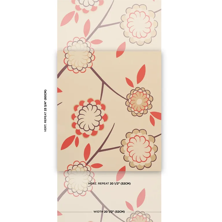 Schumacher BIRDTREE wallpaper, color COCKATOO RED, SKU 5014990