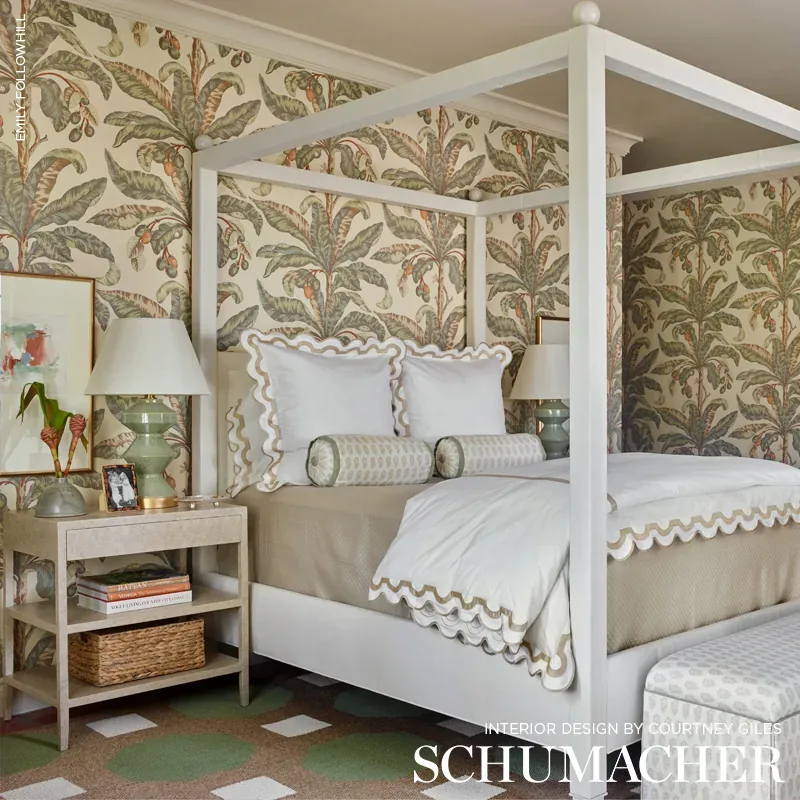 BLAIR HOUSE PALM VANILLA & AQUA Schumacher Wallpaper wallpaper - SKU 5004060