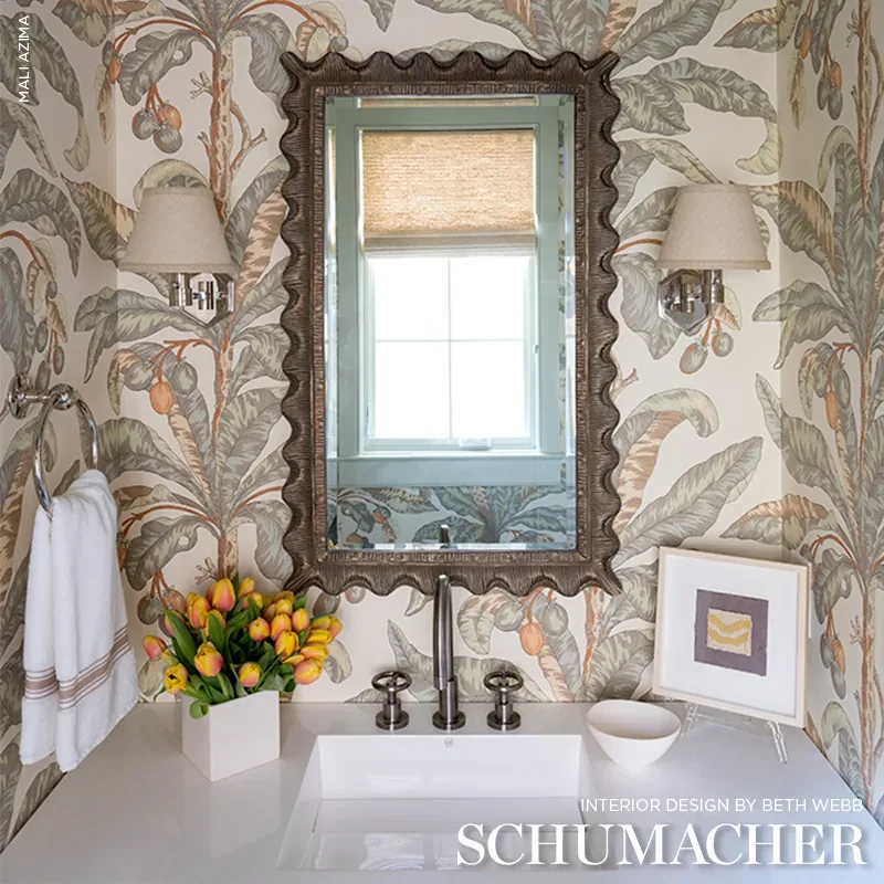 BLAIR HOUSE PALM VANILLA & AQUA Schumacher Wallpaper wallpaper - SKU 5004060