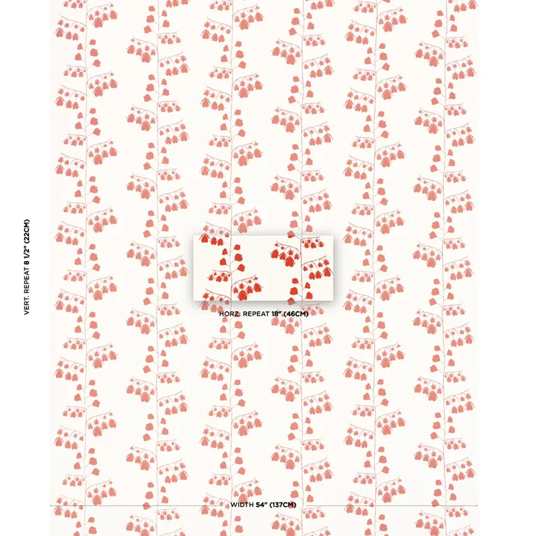 Schumacher BLEEDING HEARTS wallpaper, color RED, SKU 5015861