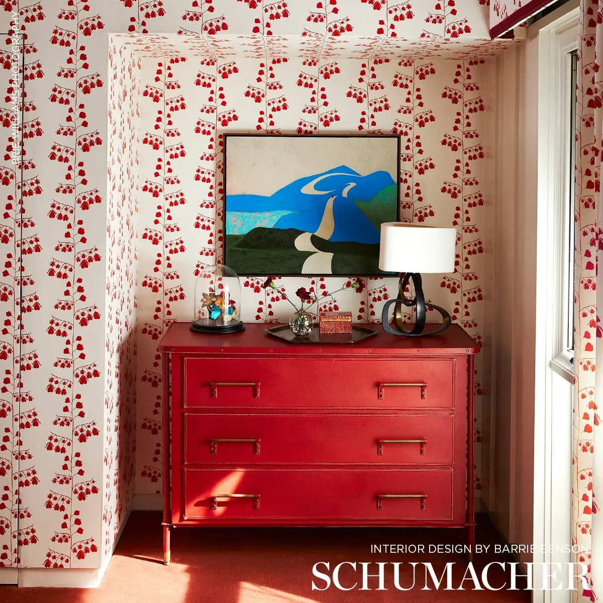 BLEEDING HEARTS - RED Schumacher Wallpaper | Wallpaper Twins BLEEDING HEARTS RED Schumacher Wallpaper wallpaper - SKU 5015861