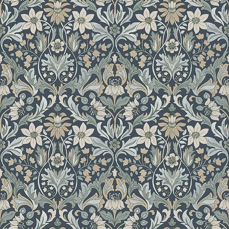 Schumacher BLOMSTERFRÖJD wallpaper, color INDIGO, SKU 3292