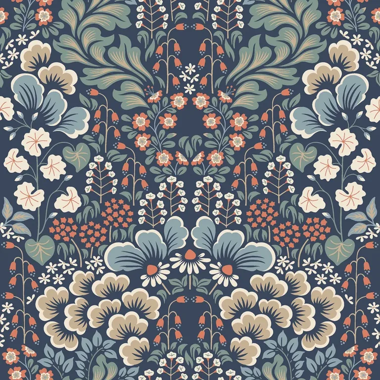 Schumacher BLOMSTERVALL wallpaper, color MIDNIGHT MULTI, SKU 2097