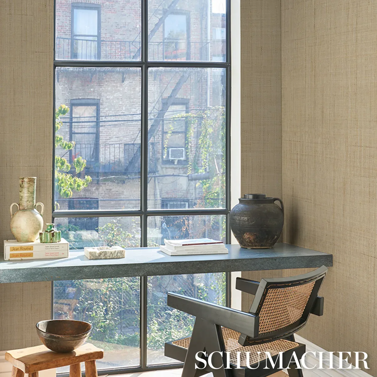 BLONDE RAFFIA - WHEAT Schumacher Wallpaper | Wallpaper Twins BLONDE RAFFIA WHEAT Schumacher Wallpaper wallpaper - SKU 5016510