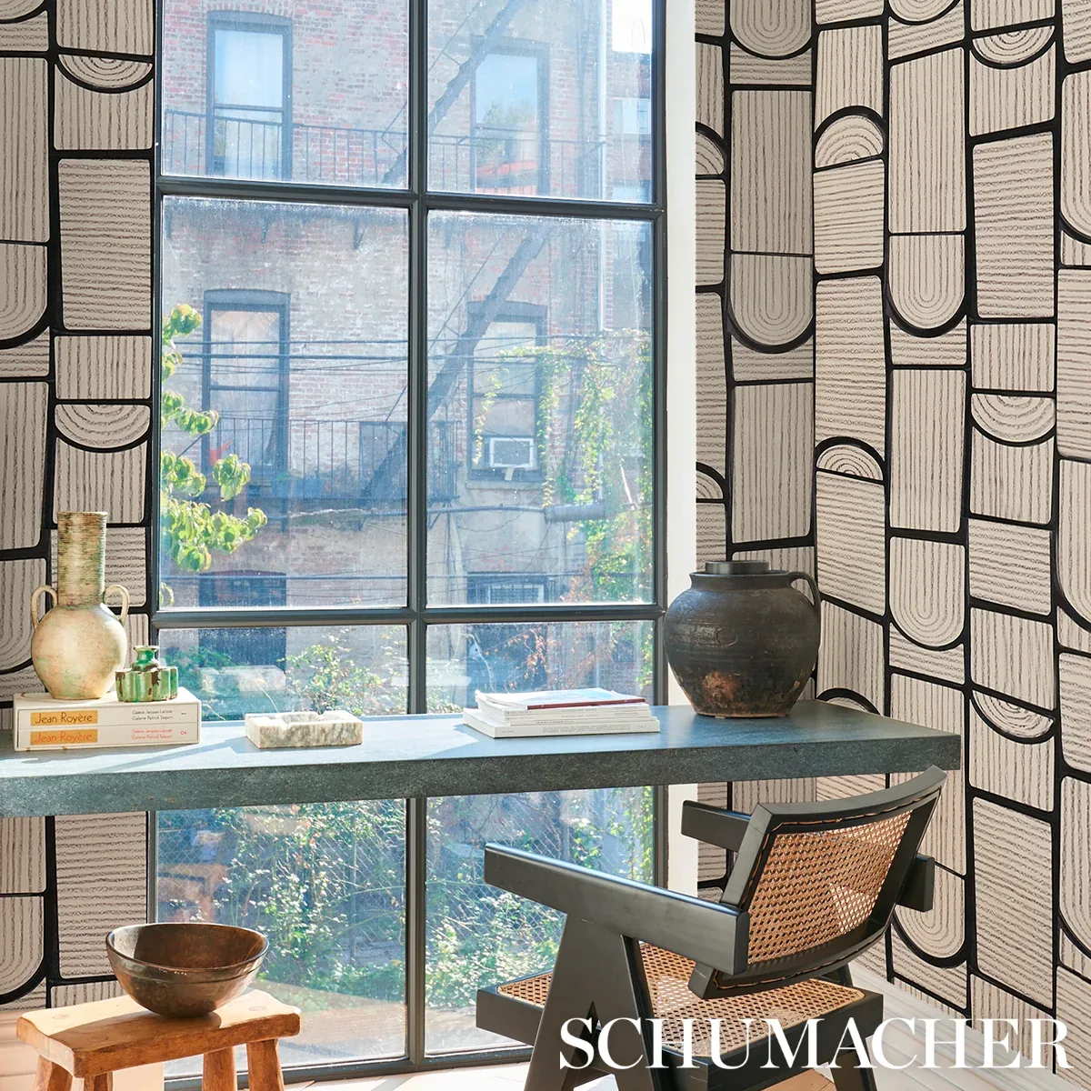 BLOOMSBURY CARBON Schumacher Wallpaper wallpaper - SKU 5013685