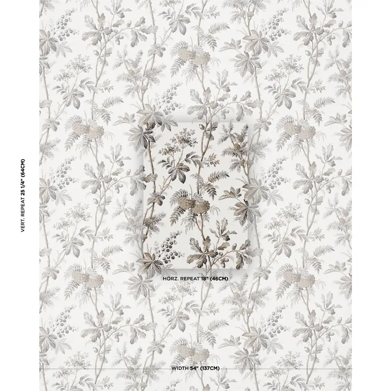 Schumacher BRANTWOOD VINE wallpaper, color GRAPHITE, SKU 5016352