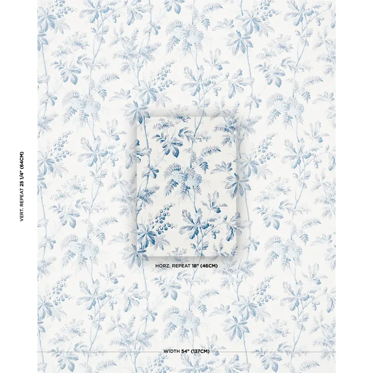 Schumacher BRANTWOOD VINE wallpaper, color PORCELAIN, SKU 5016351