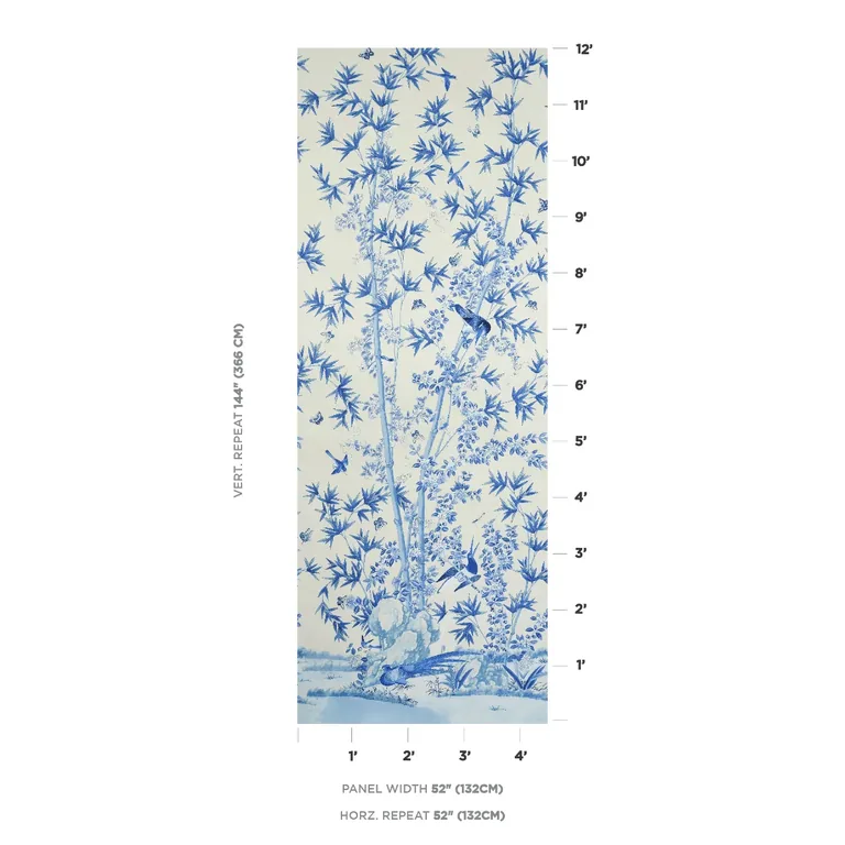 Schumacher BRIGHTON PAVILION PANEL wallpaper, color BLUE, SKU 5007744