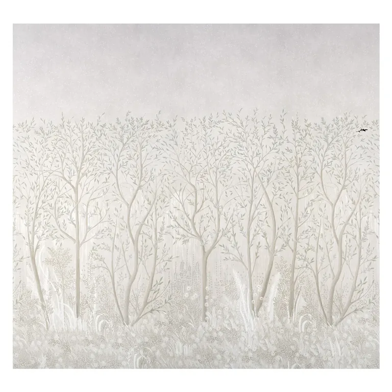 Schumacher BRINDILLE GOLDEN ACCENTED PANEL SET wallpaper, color ALABASTER, SKU 5010924