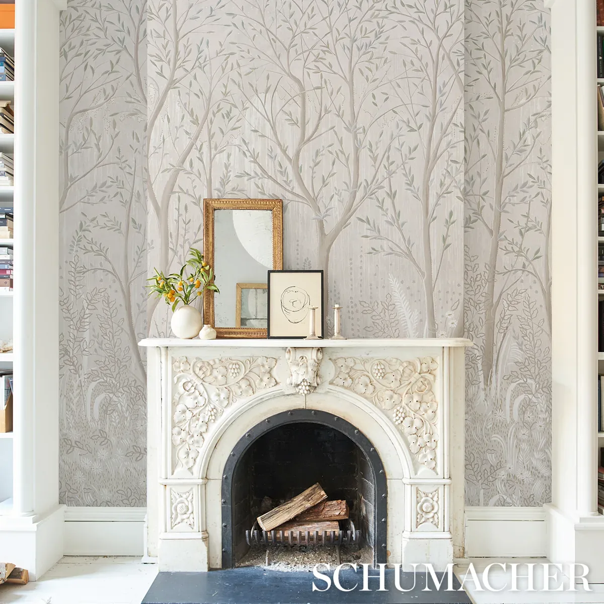 BRINDILLE GOLDEN ACCENTED PANEL SET - ALABASTER Schumacher W BRINDILLE GOLDEN ACCENTED PANEL SET ALABASTER Schumacher Wallpaper wallpaper - SKU 5010924