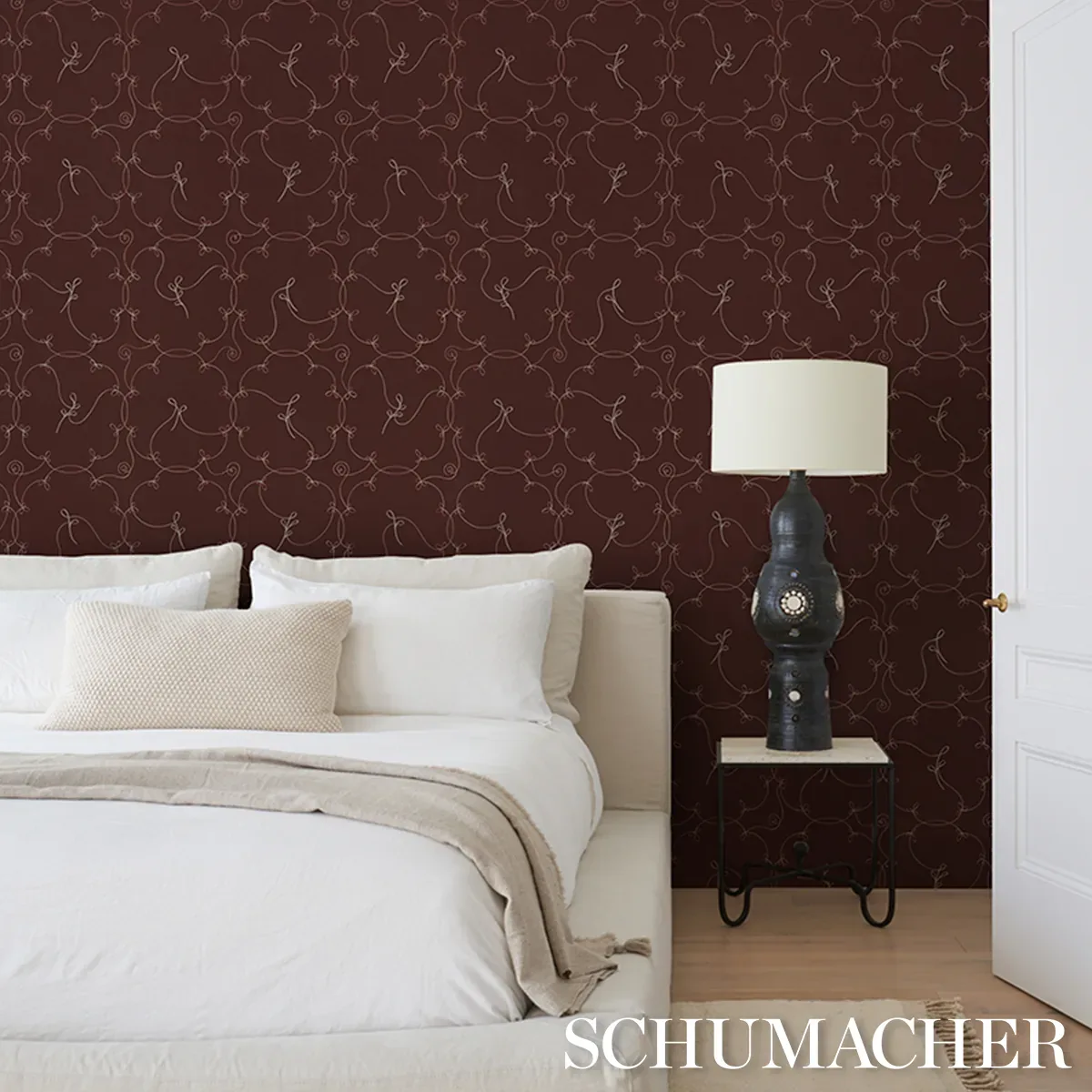 BRODERIE BORDEAUX Schumacher Wallpaper wallpaper - SKU 5017850