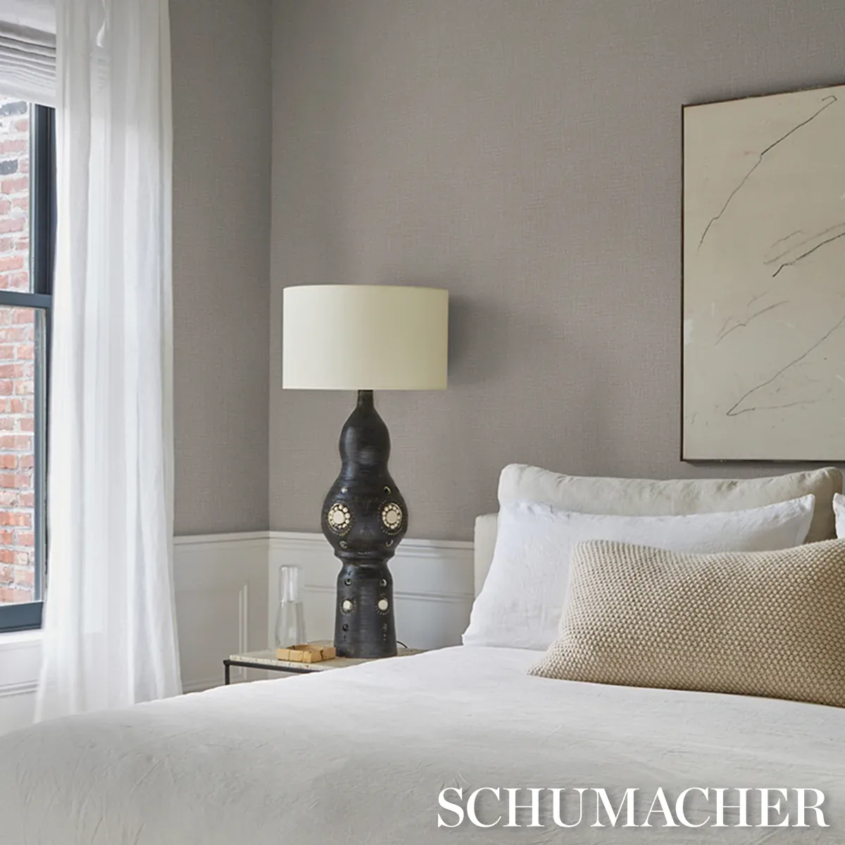 CAMPAGNE LINEN VINYL - STONE Schumacher Wallpaper | Wallpape CAMPAGNE LINEN VINYL STONE Schumacher Wallpaper wallpaper - SKU 5017523