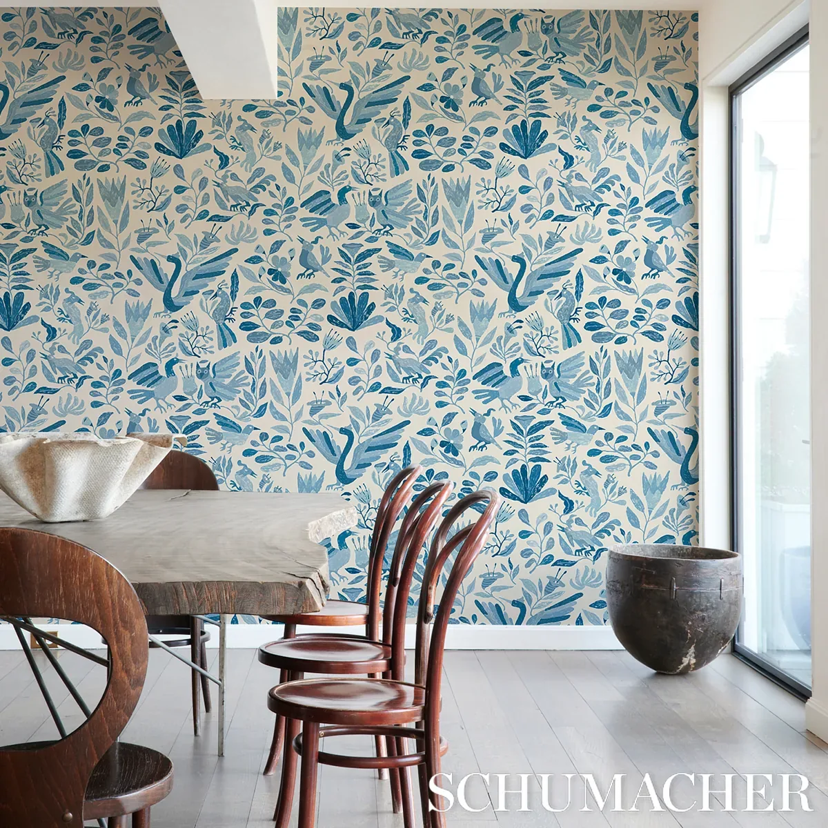 CANOPY - BLUE BIRDS Schumacher Wallpaper | Wallpaper Twins CANOPY BLUE BIRDS Schumacher Wallpaper wallpaper - SKU 5014830