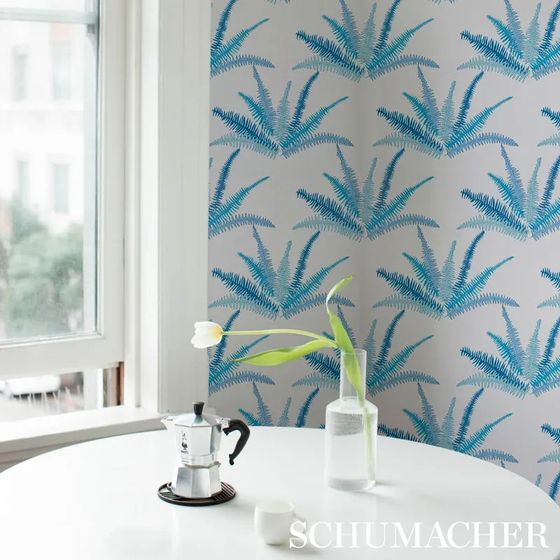 CANYON FERNS - LAGOON Schumacher Wallpaper | Wallpaper Twins CANYON FERNS LAGOON Schumacher Wallpaper wallpaper - SKU 5012620