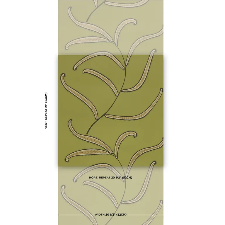 Schumacher CATERPILLAR LEAF wallpaper, color MEADOW GREEN, SKU 5014531