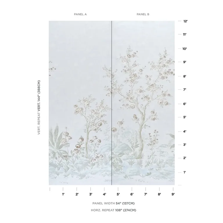 Schumacher CHARLOTTE'S GARDEN 2 PANEL SET wallpaper, color PERIWINKLE, SKU 5017552