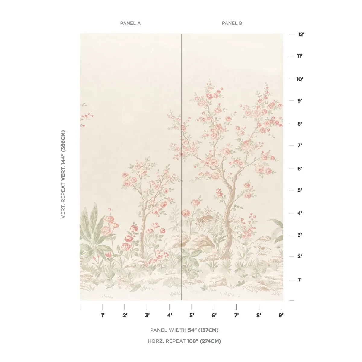 CHARLOTTE'S GARDEN 2 PANEL SET PETAL Schumacher Wallpaper wallpaper - SKU 5017550