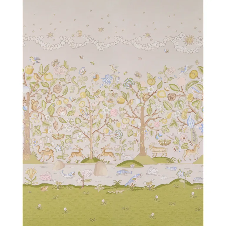 Schumacher CHAUCER'S FOREST PANEL SET wallpaper, color ALABASTER, SKU 5013291