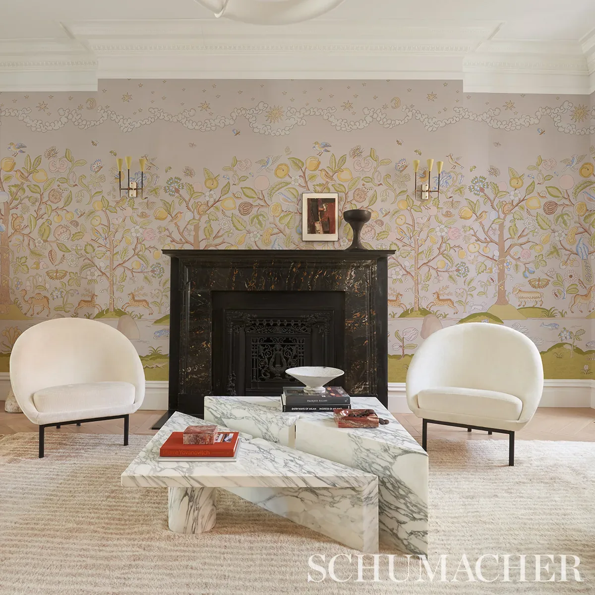 CHAUCER'S FOREST PANEL SET ALABASTER Schumacher Wallpaper wallpaper - SKU 5013291