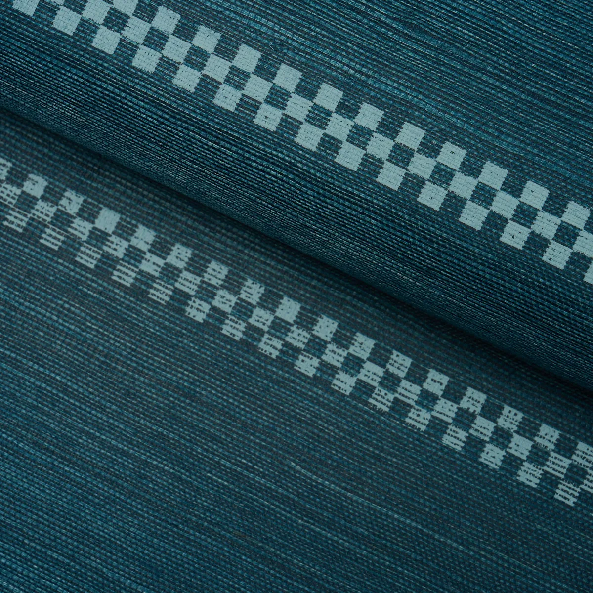 CHECKERED STRIPE SISAL PEACOCK Schumacher Wallpaper wallpaper - SKU 5016752