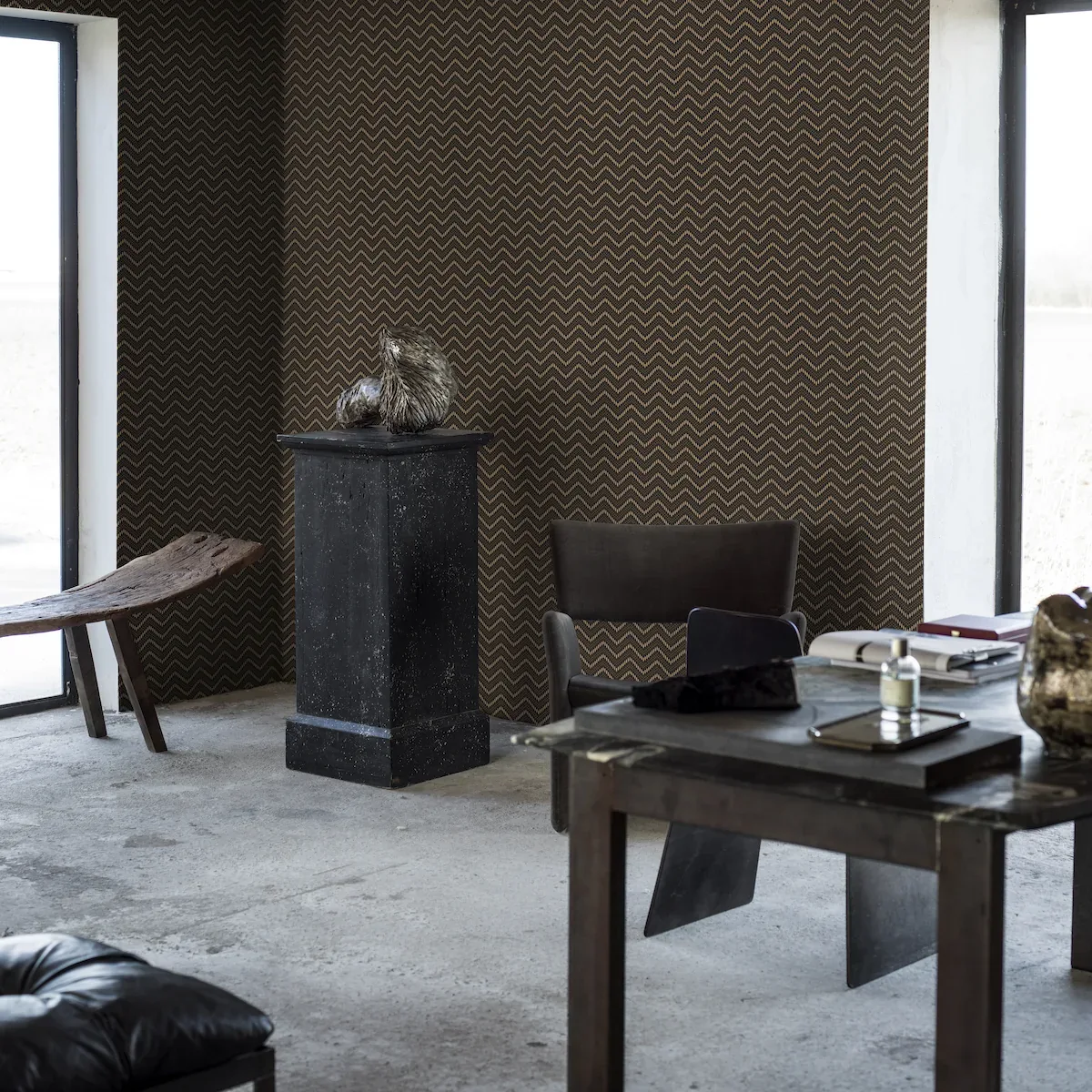 CHEVRON DOTS BROWN AND GOLD Schumacher Wallpaper wallpaper - SKU 6482