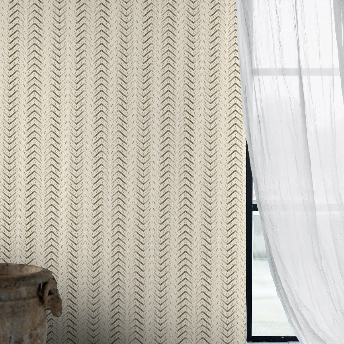 CHEVRON DOTS NATURAL Schumacher Wallpaper wallpaper - SKU 6483