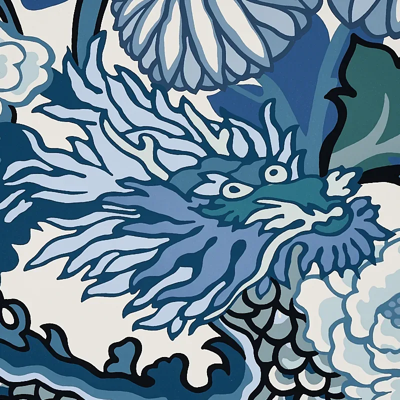 CHIANG MAI DRAGON - CHINA BLUE Schumacher Wallpaper | Wallpa CHIANG MAI DRAGON CHINA BLUE Schumacher Wallpaper wallpaper - SKU 5001062