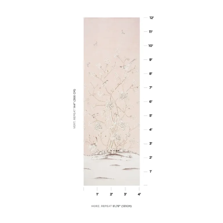 Schumacher CHINOIS PALAIS PANEL wallpaper, color BLUSH CONCH, SKU 5007121