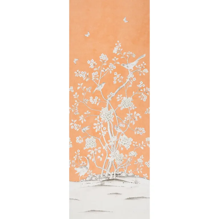 Schumacher CHINOIS PALAIS PANEL wallpaper, color TANGERINE, SKU 5007124