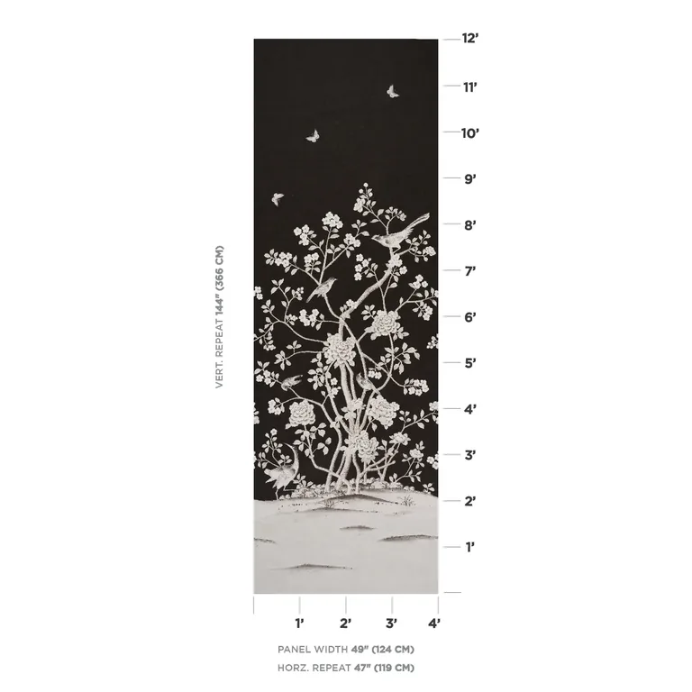 Schumacher CHINOIS PALAIS VINYL PANEL wallpaper, color NOIR, SKU 5010162