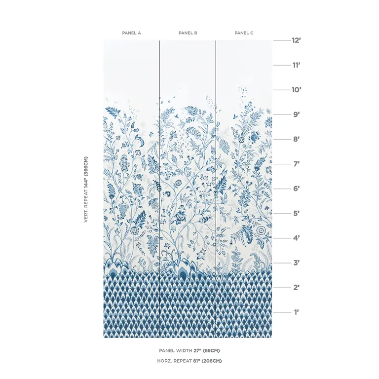 Schumacher CHINOISERIE GRANDE PANEL SET wallpaper, color INDIGO, SKU 5015820