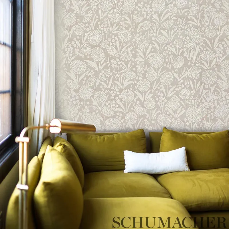 CHRYSANTHEMUM HEMP SHIMMER MOONSTONE Schumacher Wallpaper wallpaper - SKU 5009790
