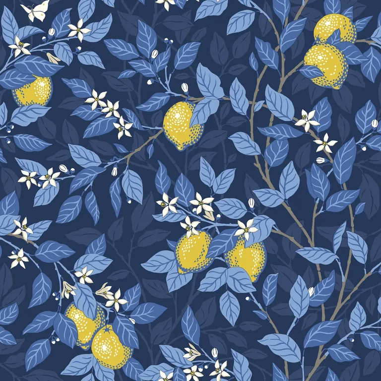 Schumacher CITRONTRÄD wallpaper, color MIDNIGHT AND YELLOW, SKU 6151