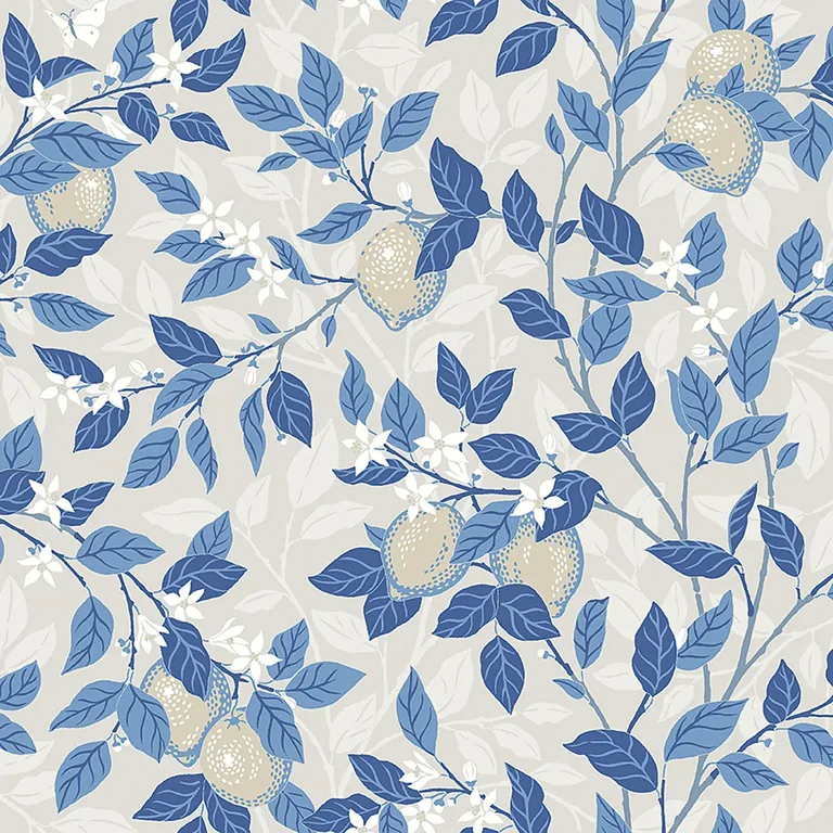 Schumacher CITRONTRÄD wallpaper, color TAUPE AND BLUE, SKU 6149