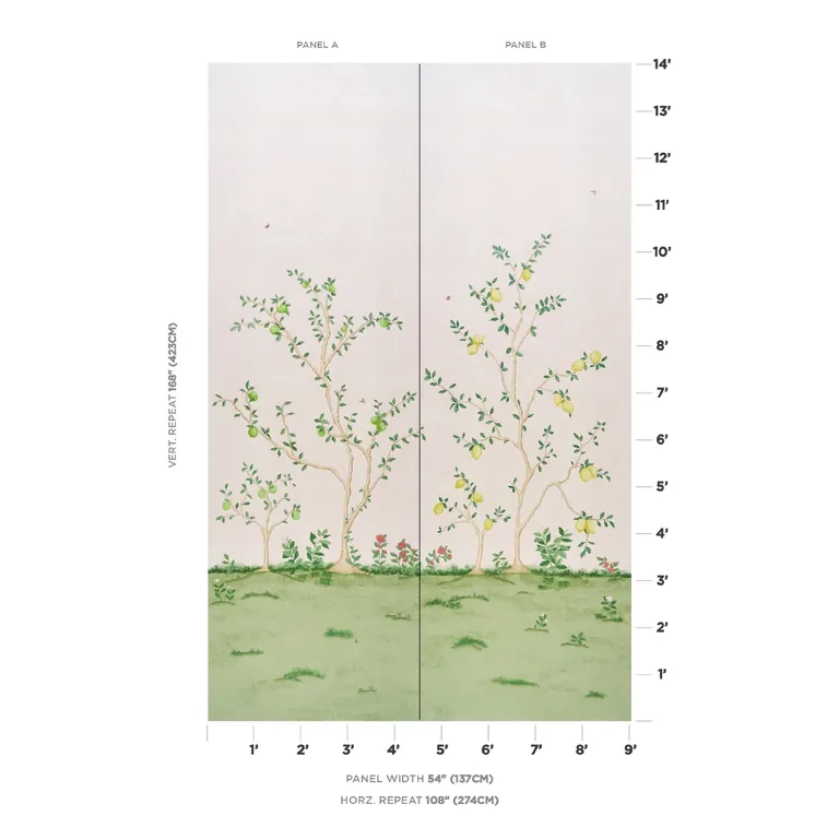 Schumacher CITRUS BLOSSOM 2 PANEL SET wallpaper, color BLUSH, SKU 5017161