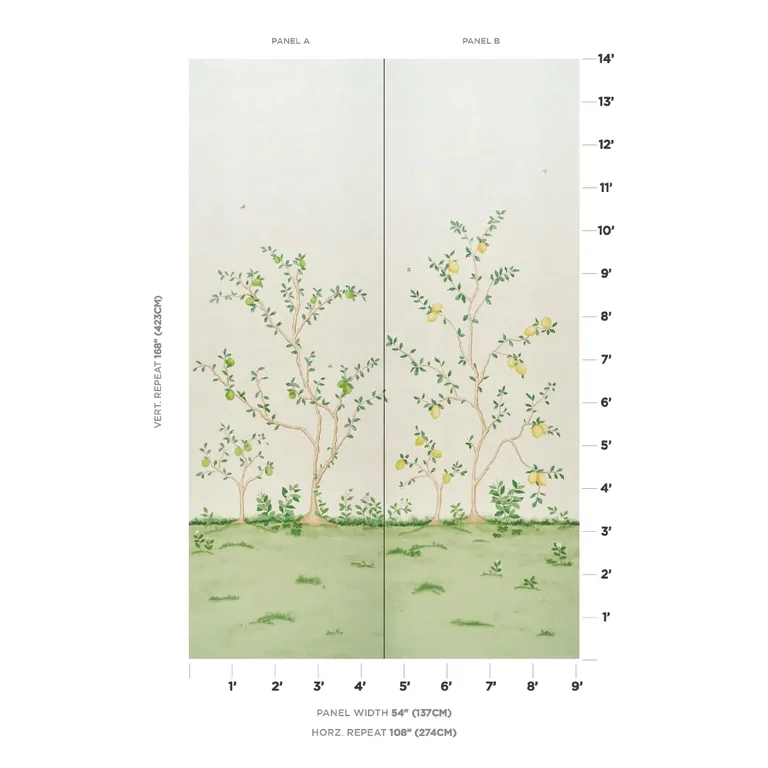 Schumacher CITRUS BLOSSOM 2 PANEL SET wallpaper, color CREAM, SKU 5017160