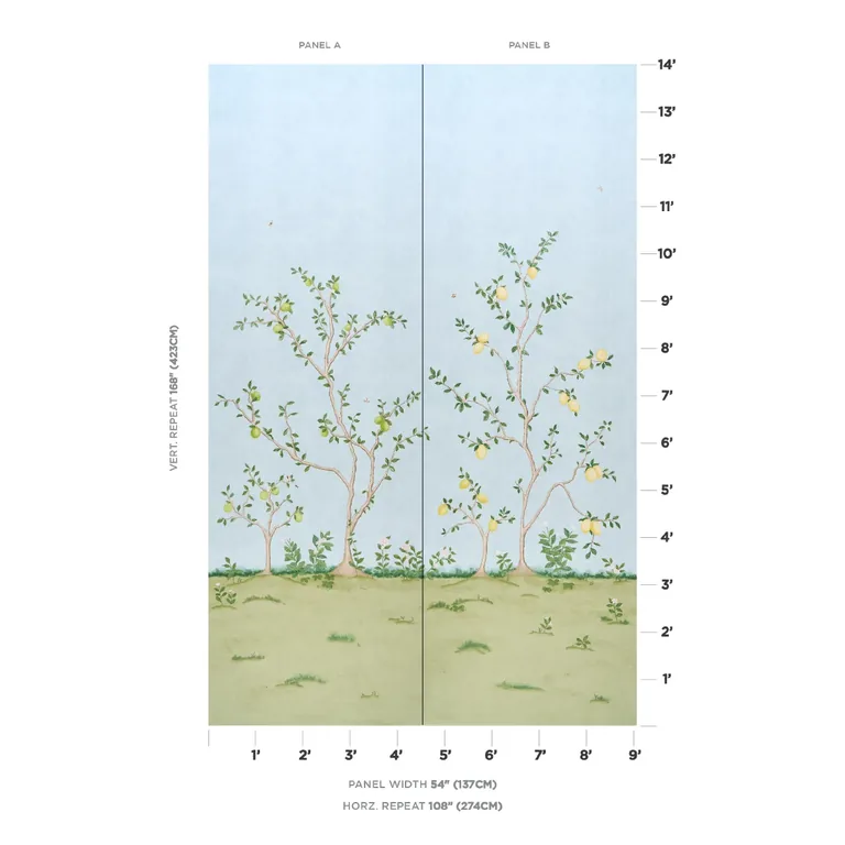 Schumacher CITRUS BLOSSOM 2 PANEL SET wallpaper, color SKY, SKU 5017162