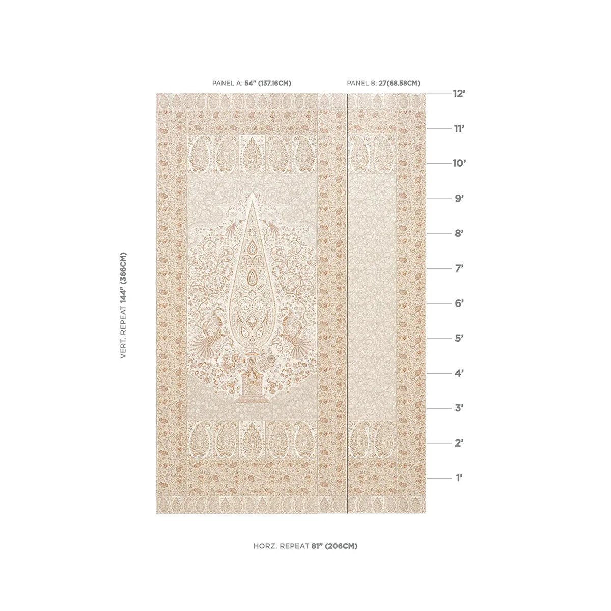 COLMERY PAISLEY PANEL SET PARCHMENT Schumacher Wallpaper wallpaper - SKU 5015511