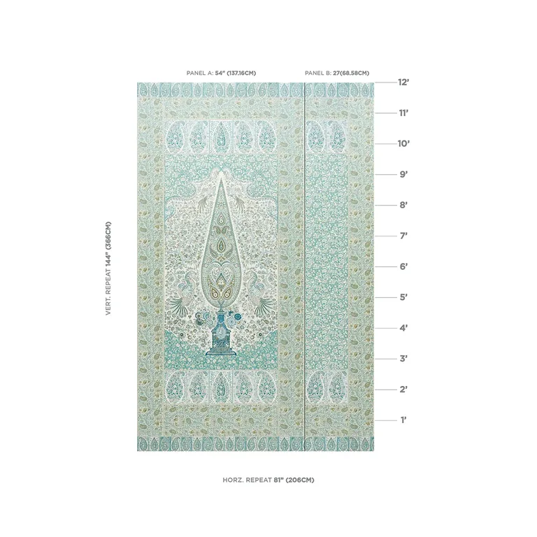 Schumacher COLMERY PAISLEY PANEL SET wallpaper, color PEACOCK, SKU 5015510