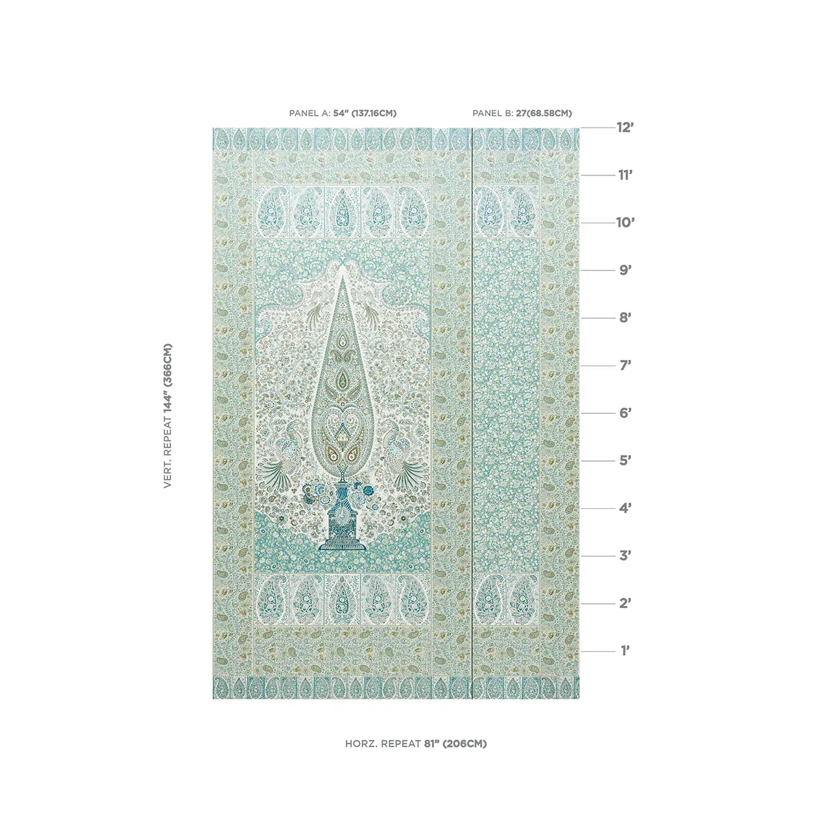 COLMERY PAISLEY PANEL SET PEACOCK Schumacher Wallpaper wallpaper - SKU 5015510
