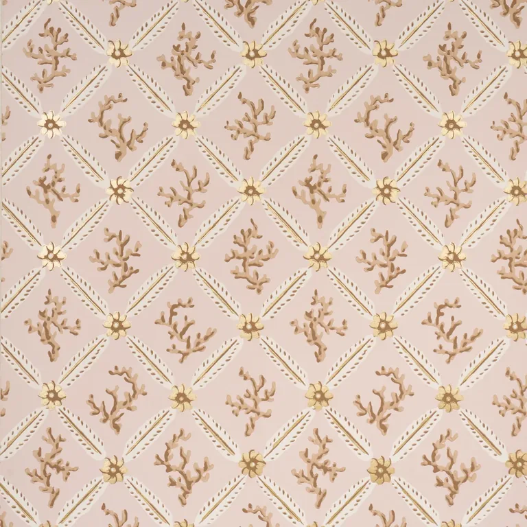 Schumacher CORAIL LEAF TRELLIS wallpaper, color BLUSH, SKU 5016642