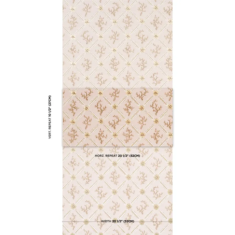Schumacher CORAIL LEAF TRELLIS wallpaper, color BLUSH, SKU 5016642