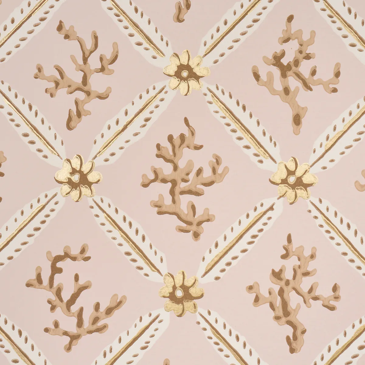 CORAIL LEAF TRELLIS - BLUSH Schumacher Wallpaper | Wallpaper CORAIL LEAF TRELLIS BLUSH Schumacher Wallpaper wallpaper - SKU 5016642